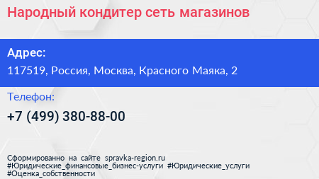 Народный кондитер сеть магазинов - визитка