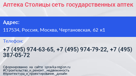 Аптека Столицы сеть государственных аптек - визитка