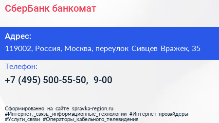 СберБанк банкомат - визитка