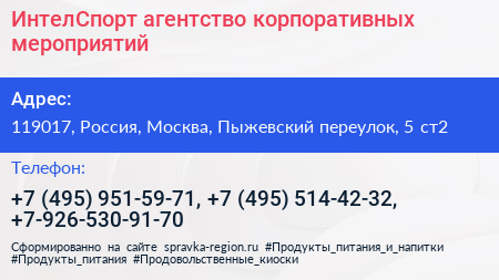 ИнтелСпорт агентство корпоративных мероприятий - визитка
