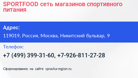 SPORTFOOD сеть магазинов спортивного питания - визитка