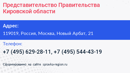 Представительство Правительства Кировской области - визитка