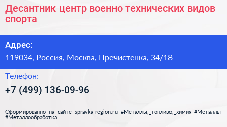 Десантник центр военно технических видов спорта - визитка