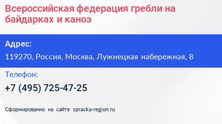 Всероссийская федерация гребли на байдарках и каноэ - визитка