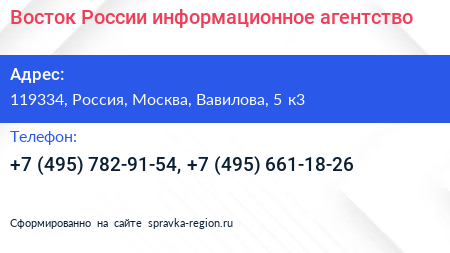 Восток России информационное агентство - визитка