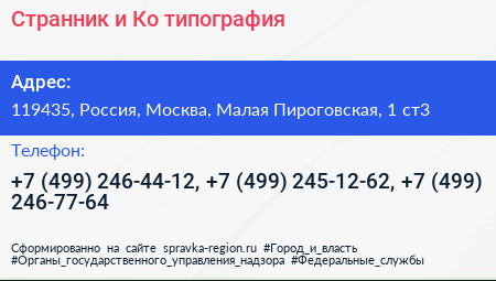 Странник и Ко типография - визитка