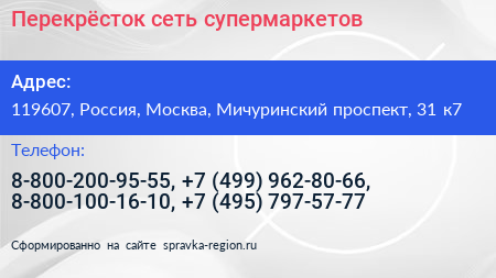 Перекрёсток сеть супермаркетов - визитка