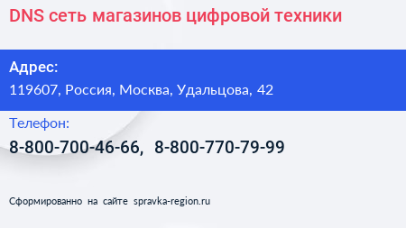 DNS сеть магазинов цифровой техники - визитка