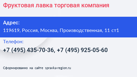 Фруктовая лавка торговая компания - визитка