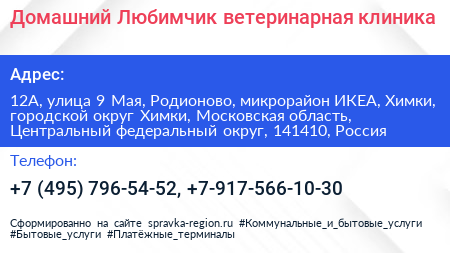 Домашний Любимчик ветеринарная клиника - визитка