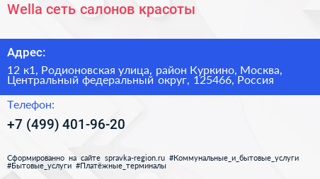Wella сеть салонов красоты - визитка