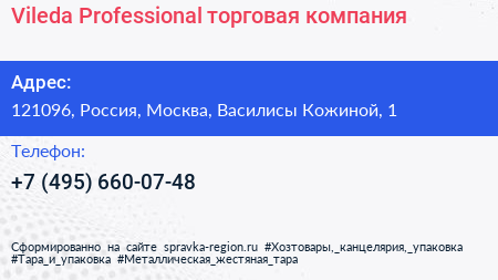 Vileda Professional торговая компания - визитка