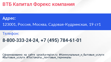 ВТБ Капитал Форекс компания - визитка