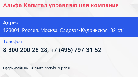 Альфа Капитал управляющая компания - визитка