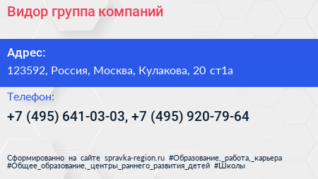 Видор группа компаний - визитка