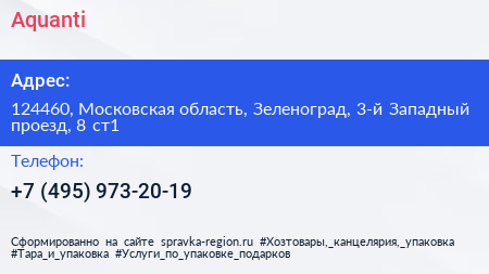 Aquanti - визитка