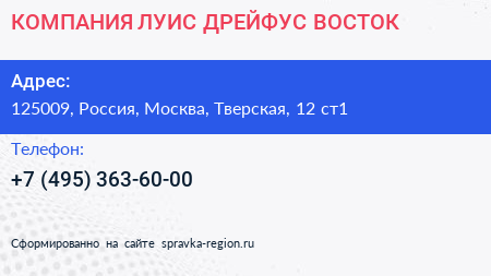 КОМПАНИЯ ЛУИС ДРЕЙФУС ВОСТОК - визитка