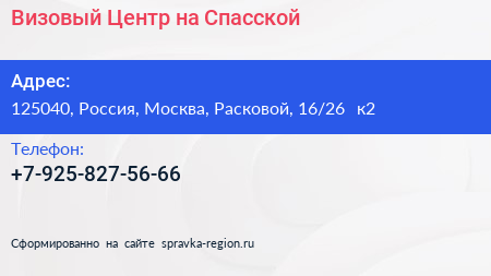 Визовый Центр на Спасской - визитка