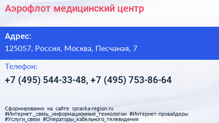 Аэрофлот медицинский центр - визитка