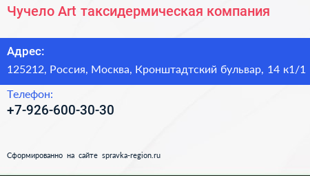 Чучело Art таксидермическая компания - визитка