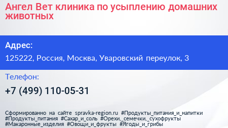 Ангел Вет клиника по усыплению домашних животных - визитка