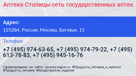 Аптека Столицы сеть государственных аптек - визитка