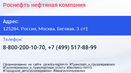 Роснефть нефтяная компания - визитка