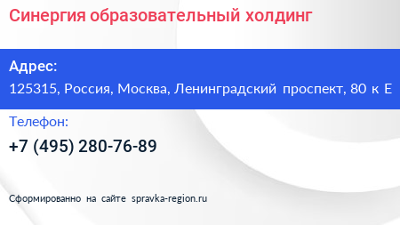 Синергия образовательный холдинг - визитка