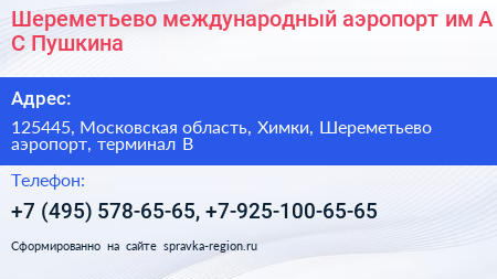 Шереметьево международный аэропорт им А С Пушкина - визитка