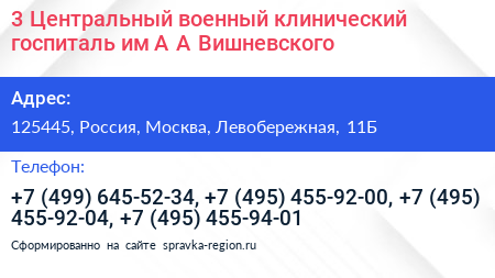 3 Центральный военный клинический госпиталь им А А Вишневского - визитка