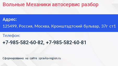 Вольные Механики автосервис разбор - визитка