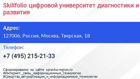 Skillfolio цифровой университет диагностики и развития - визитка