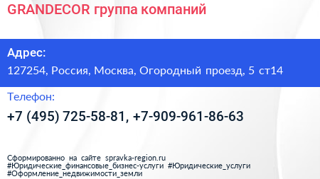 GRANDECOR группа компаний - визитка