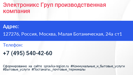 Электроникс Груп производственная компания - визитка