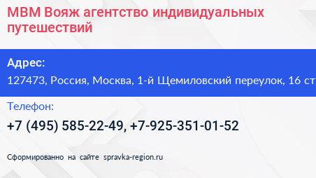 МВМ Вояж агентство индивидуальных путешествий - визитка