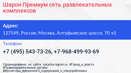 Шарон Премиум сеть развлекательных комплексов - визитка