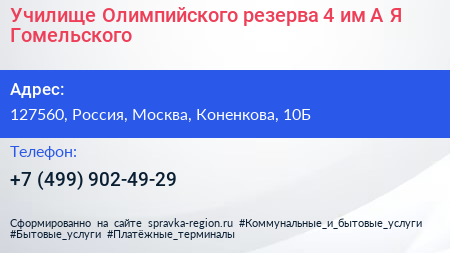 Училище Олимпийского резерва 4 им А Я Гомельского - визитка