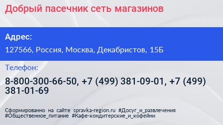 Добрый пасечник сеть магазинов - визитка