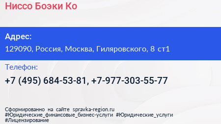 Нажмите, чтобы скачать визитку Ниссо Боэки Ко - визитка