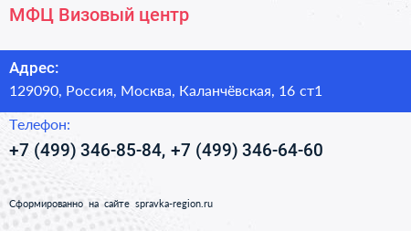 МФЦ Визовый центр - визитка