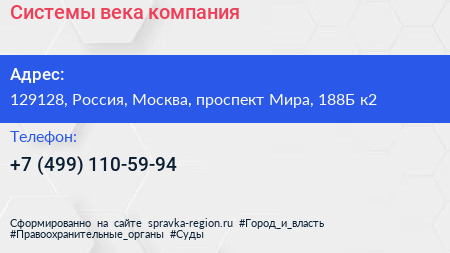 Системы века компания - визитка