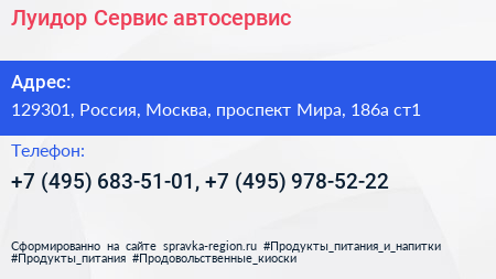 Луидор Сервис автосервис - визитка