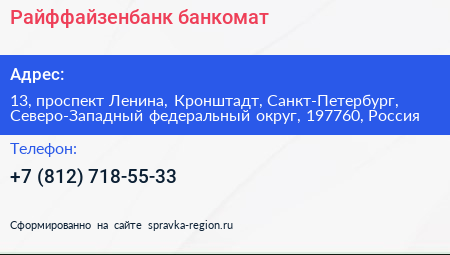 Райффайзенбанк банкомат - визитка