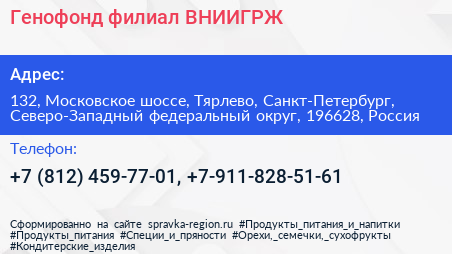 Генофонд филиал ВНИИГРЖ - визитка