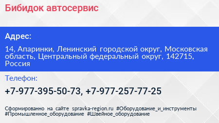 Бибидок автосервис - визитка
