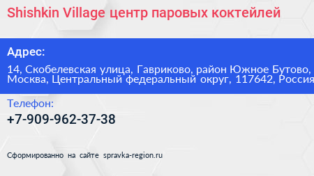 Shishkin Village центр паровых коктейлей - визитка