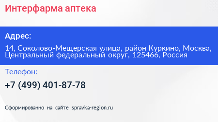 Интерфарма аптека - визитка