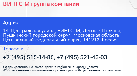 ВИНГС М группа компаний - визитка