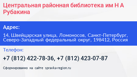 Центральная районная библиотека им Н А Рубакина - визитка