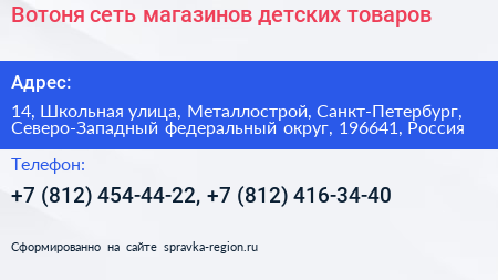 Вотоня сеть магазинов детских товаров - визитка